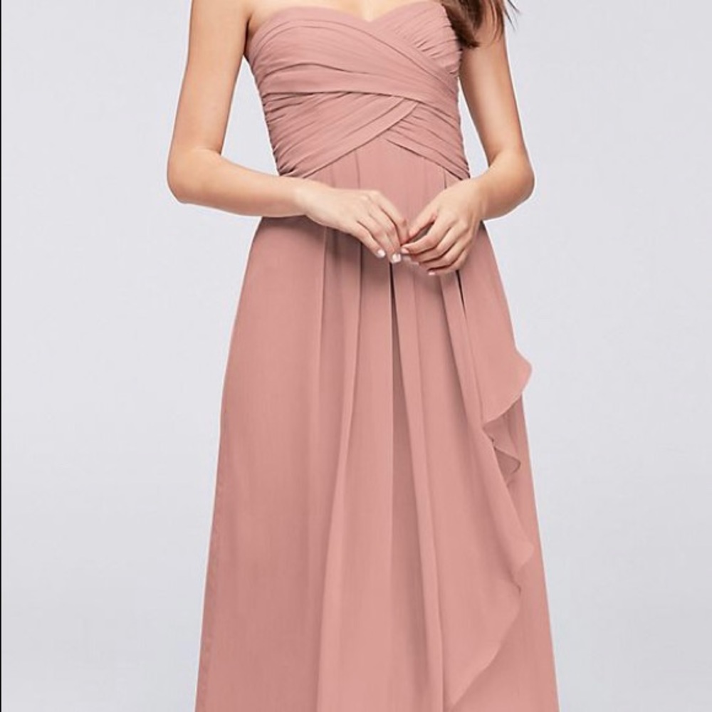 David’s Bridal strapless chiffon dress.  Ballet